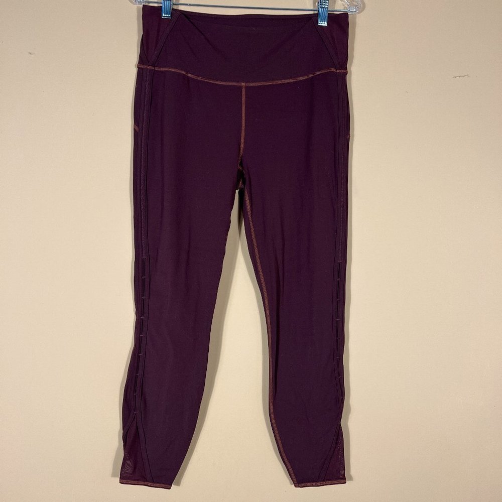 Athleta Burgundy Peekaboo Powervita High Rise Waist Leggings